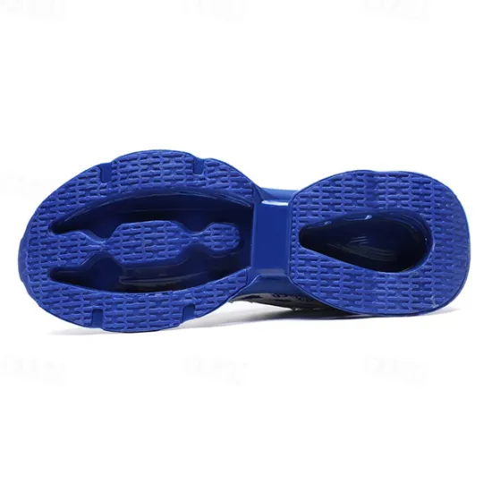 Hot OUKU Men's Blue Athletic Sneakers with Unique Hollow Sole Design, Breathable Knit Upper, and Flame Detail – Lightweight Running Shoes with Orange Accents