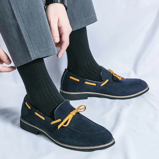 Clearance OUKU Men's Blue Loafers - Suede Faux Leather with Tassel Detailing, Stylish and Comfortable Slip-On Shoes for Men, Perfect for Casual, Office and Everyday Wear