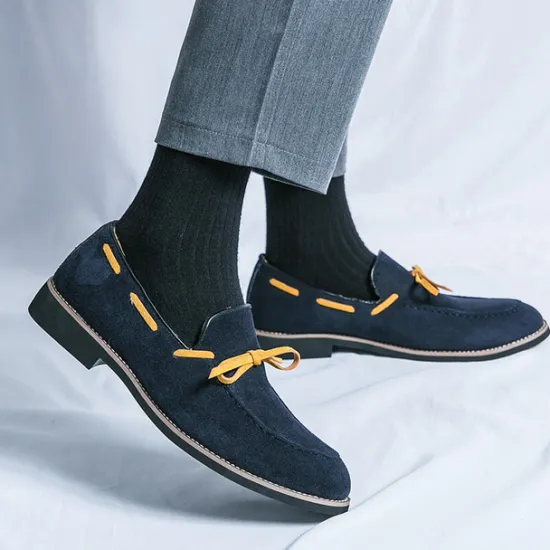 Clearance OUKU Men's Blue Loafers - Suede Faux Leather with Tassel Detailing, Stylish and Comfortable Slip-On Shoes for Men, Perfect for Casual, Office and Everyday Wear