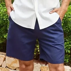 Discount OUKU Men's Board Shorts Casual Shorts Drawstring Elastic Waist Plain Breathable Soft Casual Weekend Fashion Streetwear White Blue Micro-elastic