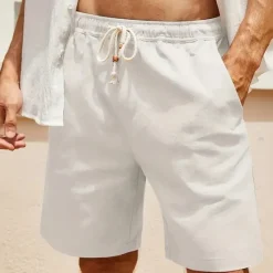 Discount OUKU Men's Board Shorts Casual Shorts Drawstring Elastic Waist Plain Breathable Soft Casual Weekend Fashion Streetwear White Blue Micro-elastic