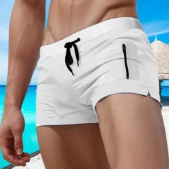 New OUKU Men's Board Shorts Swim Shorts Swim Trunks Drawstring Elastic Waist Plain Comfort Quick Dry Short Holiday Beach Weekend Fashion Casual Black White Micro-elastic