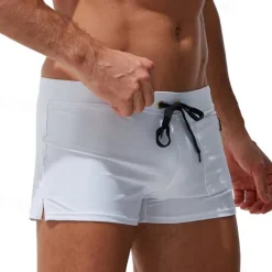 New OUKU Men's Board Shorts Swim Shorts Swim Trunks Drawstring Elastic Waist Plain Comfort Quick Dry Short Holiday Beach Weekend Fashion Casual Black White Micro-elastic