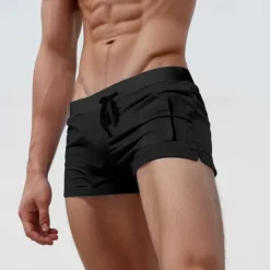 New OUKU Men's Board Shorts Swim Shorts Swim Trunks Drawstring Elastic Waist Plain Comfort Quick Dry Short Holiday Beach Weekend Fashion Casual Black White Micro-elastic