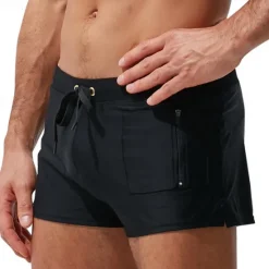 New OUKU Men's Board Shorts Swim Shorts Swim Trunks Drawstring Elastic Waist Plain Comfort Quick Dry Short Holiday Beach Weekend Fashion Casual Black White Micro-elastic