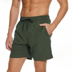 Online OUKU Men's Board Shorts Swim Shorts Swim Trunks Drawstring Elastic Waist With Compression Liner Plain Comfort Quick Dry Short Holiday Beach Weekend Fashion Casual ArmyGreen Wine Micro-elastic
