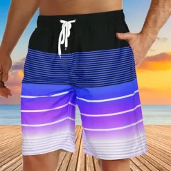 Hot OUKU Men's Board Shorts Swim Shorts Swim Trunks Summer Shorts Beach Shorts Drawstring with Mesh lining Elastic Waist Graphic Stripe Breathable Quick Dry Short Casual Daily Holiday Hawaiian Boho Red Blue