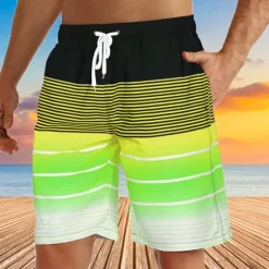 Hot OUKU Men's Board Shorts Swim Shorts Swim Trunks Summer Shorts Beach Shorts Drawstring with Mesh lining Elastic Waist Graphic Stripe Breathable Quick Dry Short Casual Daily Holiday Hawaiian Boho Red Blue