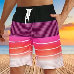 Hot OUKU Men's Board Shorts Swim Shorts Swim Trunks Summer Shorts Beach Shorts Drawstring with Mesh lining Elastic Waist Graphic Stripe Breathable Quick Dry Short Casual Daily Holiday Hawaiian Boho Red Blue