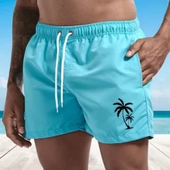 OUKU Men's Board Shorts Swim Shorts Swim Trunks Drawstring with Mesh lining Elastic Waist Coconut Tree Comfort Quick Dry Short Holiday Beach Weekend Fashion Casual Black White Micro-elastic