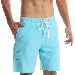OUKU Men's Board Shorts Swim Shorts Swim Trunks Drawstring Elastic Waist Plain Comfort Quick Dry Short Holiday Beach Weekend Fashion Casual Black Wine Micro-elastic
