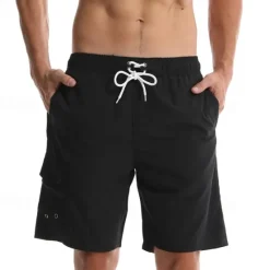 OUKU Men's Board Shorts Swim Shorts Swim Trunks Drawstring Elastic Waist Plain Comfort Quick Dry Short Holiday Beach Weekend Fashion Casual Black Wine Micro-elastic