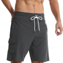 OUKU Men's Board Shorts Swim Shorts Swim Trunks Drawstring Elastic Waist Plain Comfort Quick Dry Short Holiday Beach Weekend Fashion Casual Black Wine Micro-elastic