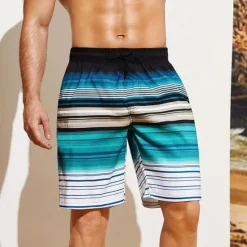 New OUKU Men's Board Shorts Swim Shorts Swim Trunks Drawstring with Mesh lining Elastic Waist Gradient Stripe Quick Dry Short Casual Daily Holiday Hawaiian Boho Blue Orange Micro-elastic