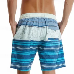 New OUKU Men's Board Shorts Swim Shorts Swim Trunks Drawstring Elastic Waist With Compression Liner Striped Comfort Quick Dry Short Holiday Beach Weekend Fashion Casual Micro-elastic Blue