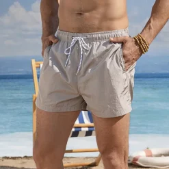 OUKU Men's Board Shorts Swim Shorts Swim Trunks Plain Quick dry Breathable Drawstring Elastic Waist Vacation Beach Hawaiian Casual Beige