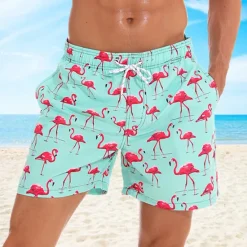 Best OUKU Men's Board Shorts Swim Shorts Swim Trunks Summer Shorts Beach Shorts Pocket Drawstring with Mesh lining Graphic Flamingo Quick Dry Outdoor Holiday Going out Hawaiian Boho Green