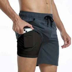 Best OUKU Men's Board Shorts Swim Shorts Swim Trunks Daily Beach Breathable Quick Dry Drawstring Drawstring Elastic Waist Liner Color Block Short Sport Casual Activewear Pink Red Micro-elastic