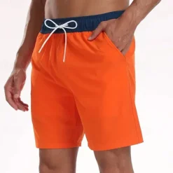 Best OUKU Men's Board Shorts Swim Shorts Swim Trunks Daily Beach Breathable Quick Dry Drawstring Drawstring Elastic Waist Liner Color Block Short Sport Casual Activewear Pink Red Micro-elastic