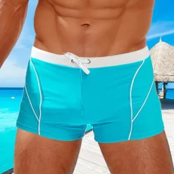 Hot OUKU Men's Board Shorts Swim Shorts Swim Trunks Patchwork Drawstring Elastic Waist Color Block Comfort Quick Dry Short Holiday Beach Weekend Fashion Casual Lake blue Black Micro-elastic