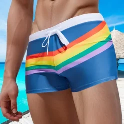 New OUKU Men's Board Shorts Swim Shorts Swim Trunks Drawstring Elastic Waist Color Block Rainbow Comfort Quick Dry Short Holiday Beach Weekend Fashion Casual Black Navy Blue Micro-elastic