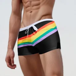 New OUKU Men's Board Shorts Swim Shorts Swim Trunks Drawstring Elastic Waist Color Block Rainbow Comfort Quick Dry Short Holiday Beach Weekend Fashion Casual Black Navy Blue Micro-elastic
