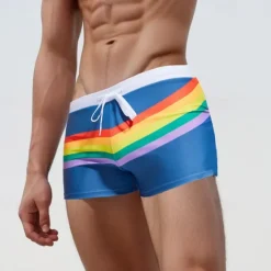 New OUKU Men's Board Shorts Swim Shorts Swim Trunks Drawstring Elastic Waist Color Block Rainbow Comfort Quick Dry Short Holiday Beach Weekend Fashion Casual Black Navy Blue Micro-elastic