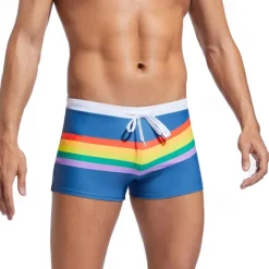 New OUKU Men's Board Shorts Swim Shorts Swim Trunks Drawstring Elastic Waist Color Block Rainbow Comfort Quick Dry Short Holiday Beach Weekend Fashion Casual Black Navy Blue Micro-elastic