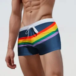 New OUKU Men's Board Shorts Swim Shorts Swim Trunks Drawstring Elastic Waist Color Block Rainbow Comfort Quick Dry Short Holiday Beach Weekend Fashion Casual Black Navy Blue Micro-elastic