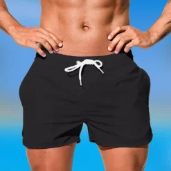 Online OUKU Men's Board Shorts Swim Shorts Swim Trunks Drawstring Elastic Waist Plain Comfort Quick Dry Short Holiday Beach Weekend Fashion Casual Black White Micro-elastic