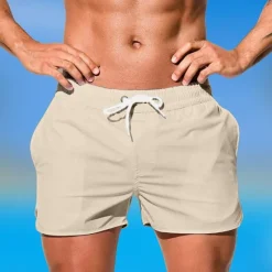 Online OUKU Men's Board Shorts Swim Shorts Swim Trunks Drawstring Elastic Waist Plain Comfort Quick Dry Short Holiday Beach Weekend Fashion Casual Black White Micro-elastic