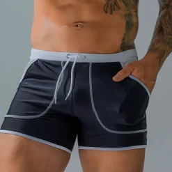 Sale OUKU Men's Board Shorts Swim Shorts Swim Trunks Patchwork Drawstring Elastic Waist Color Block Comfort Quick Dry Short Holiday Beach Weekend Fashion Casual Lake blue Black Micro-elastic