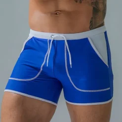 Sale OUKU Men's Board Shorts Swim Shorts Swim Trunks Patchwork Drawstring Elastic Waist Color Block Comfort Quick Dry Short Holiday Beach Weekend Fashion Casual Lake blue Black Micro-elastic