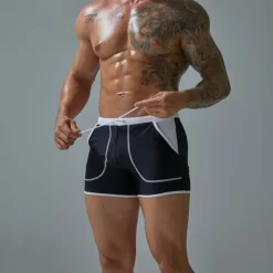 Sale OUKU Men's Board Shorts Swim Shorts Swim Trunks Patchwork Drawstring Elastic Waist Color Block Comfort Quick Dry Short Holiday Beach Weekend Fashion Casual Lake blue Black Micro-elastic