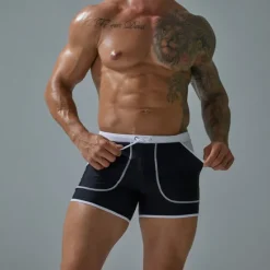 Sale OUKU Men's Board Shorts Swim Shorts Swim Trunks Patchwork Drawstring Elastic Waist Color Block Comfort Quick Dry Short Holiday Beach Weekend Fashion Casual Lake blue Black Micro-elastic