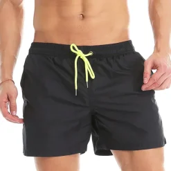 Best OUKU Men's Board Shorts Swim Shorts Swim Trunks Summer Shorts Beach Shorts Drawstring Elastic Waist Plain Quick Dry Short Daily Holiday Hawaiian Boho Black Yellow Micro-elastic