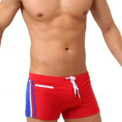 Hot OUKU Men's Board Shorts Swim Shorts Swim Trunks Patchwork Drawstring Elastic Waist Color Block Comfort Quick Dry Short Holiday Beach Weekend Fashion Casual Red Micro-elastic Black