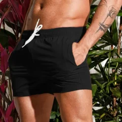 New OUKU Men's Board Shorts Swim Shorts Swim Trunks Drawstring Elastic Waist Plain Comfort Quick Dry Short Holiday Beach Weekend Fashion Casual Black White Micro-elastic