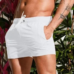 New OUKU Men's Board Shorts Swim Shorts Swim Trunks Drawstring Elastic Waist Plain Comfort Quick Dry Short Holiday Beach Weekend Fashion Casual Black White Micro-elastic