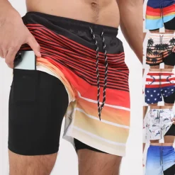 Discount OUKU Men's Board Shorts Swim Shorts Swim Trunks Surfing Casual Holiday Beach Quick Dry Drawstring With Compression Liner Gradient Hawaiian Boho Activewear 1 5