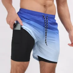 Clearance OUKU Men's Board Shorts Swim Shorts Swim Trunks Daily Beach Breathable Quick Dry Drawstring Drawstring Elastic Waist Liner Color Block Short Sport Casual Activewear Black Blue Micro-elastic