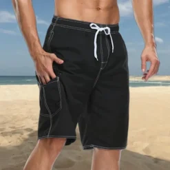 Outlet OUKU Men's Board Shorts Swim Trunks Going out Weekend Breathable Quick Dry Drawstring Elastic Waist with Pockets Plain Knee Length Gymnatics Casual Activewear Lake blue Black