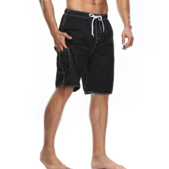 Outlet OUKU Men's Board Shorts Swim Trunks Going out Weekend Breathable Quick Dry Drawstring Elastic Waist with Pockets Plain Knee Length Gymnatics Casual Activewear Lake blue Black