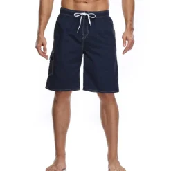 Outlet OUKU Men's Board Shorts Swim Trunks Going out Weekend Breathable Quick Dry Drawstring Elastic Waist with Pockets Plain Knee Length Gymnatics Casual Activewear Lake blue Black