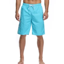 Outlet OUKU Men's Board Shorts Swim Trunks Going out Weekend Breathable Quick Dry Drawstring Elastic Waist with Pockets Plain Knee Length Gymnatics Casual Activewear Lake blue Black