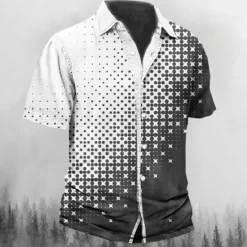 New OUKU Men's Boardmasters Music Notes Shirt Button Up Shirt Short Sleeve Fashion Streetwear Designer Street Casual Daily Summer Spring Turndown Print Black Black / Brown Orange White+White Gray
