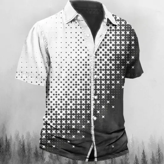 New OUKU Men's Boardmasters Music Notes Shirt Button Up Shirt Short Sleeve Fashion Streetwear Designer Street Casual Daily Summer Spring Turndown Print Black Black / Brown Orange White+White Gray