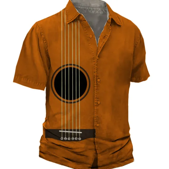 New OUKU Men's Boardmasters Music Notes Shirt Button Up Shirt Short Sleeve Fashion Streetwear Designer Street Casual Daily Summer Spring Turndown Print Black Black / Brown Orange White+White Gray