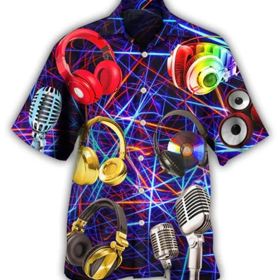 Hot OUKU Men's Boardmasters Music Notes Shirt Summer Hawaiian Shirt Button Up Shirt Short Sleeve Sports Fashion Streetwear Casual Hawaiian Holiday Summer Spring Cuban Collar Print Button-Down Wine Apricot