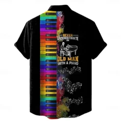 Hot OUKU Men's Boardmasters Music Notes Shirt Summer Hawaiian Shirt Button Up Shirt Short Sleeve Sports Fashion Streetwear Casual Hawaiian Holiday Summer Spring Cuban Collar Print Button-Down Wine Apricot